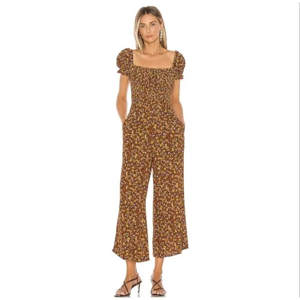 Faithful The Brand Della Jumspuit in Chocolate Nicasia Floral Size 4 G - Picture 3 of 12